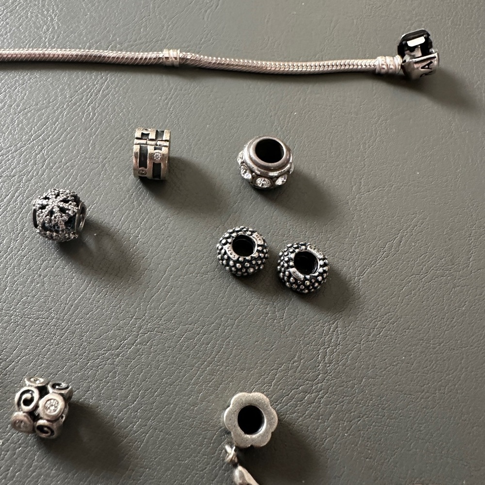 Pandora Bracelet w/14 charms worn about 3 times-dangling snowflake not included - Picture 5 of 6